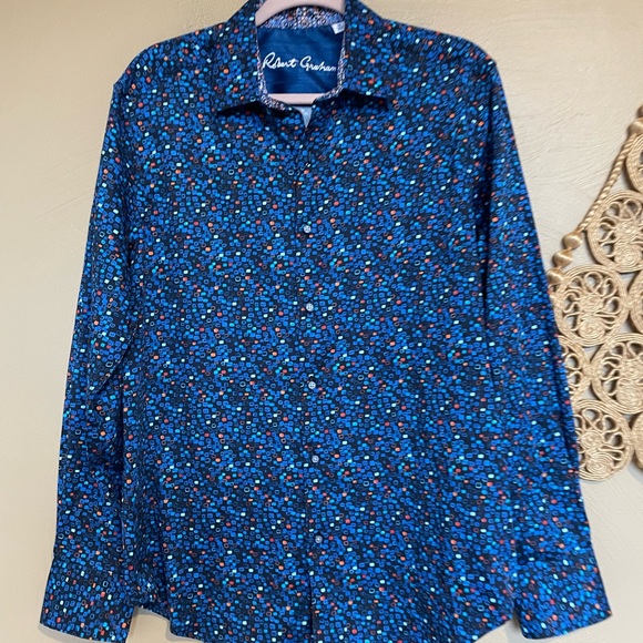 Robert Graham Ludwig Geo Print Stretch Button-Up Shirt, Navy, NWT, Size Medium - Picture 12 of 15
